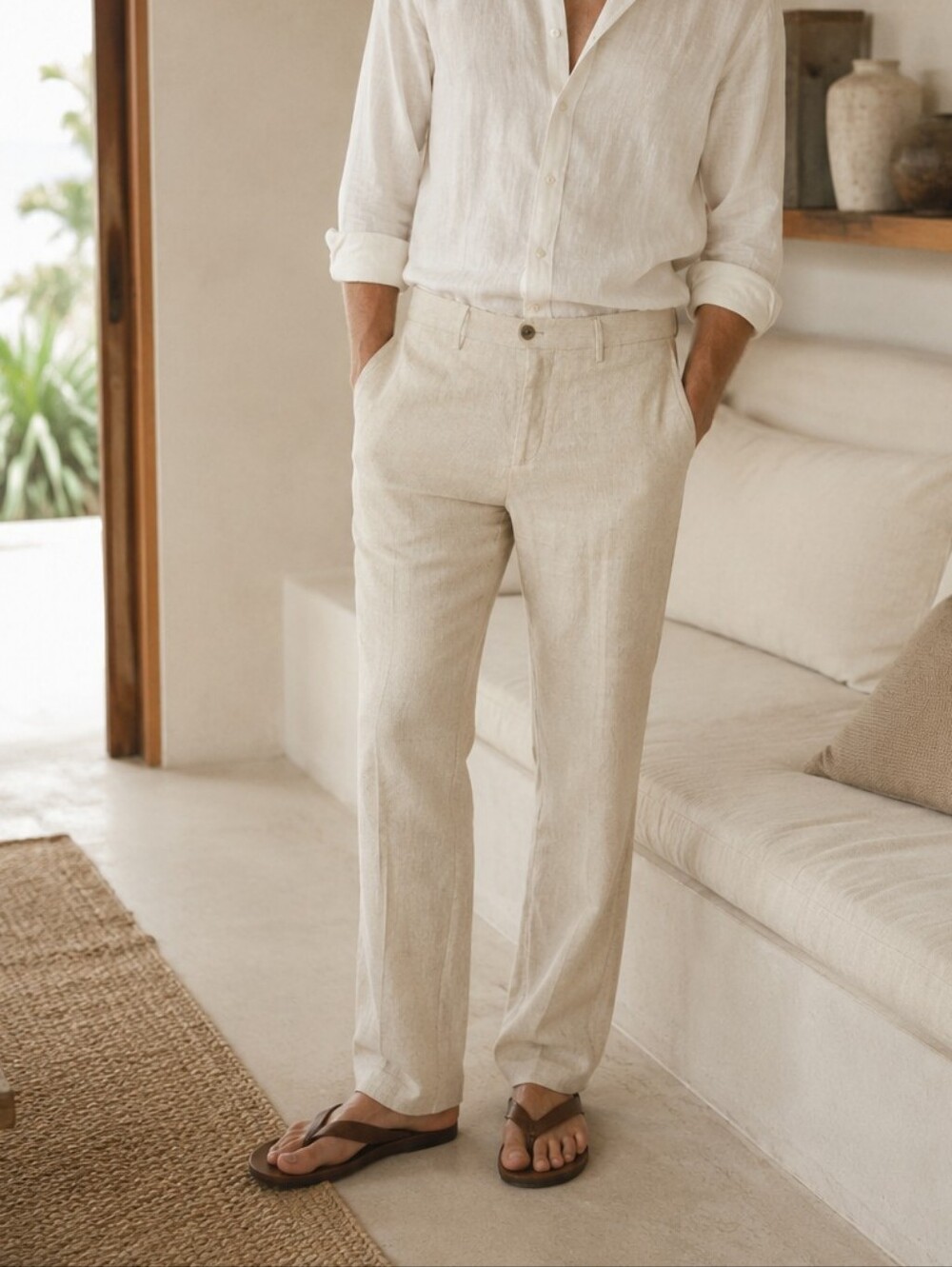 Banana Republic Beige Linen Trousers Old Money Coastal Grandfather Pants